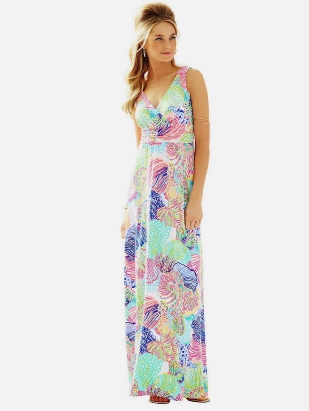 Lilly Pulitzer Sloane Maxi Dress Roar Of The Seas Coastal Coral Pink Blue